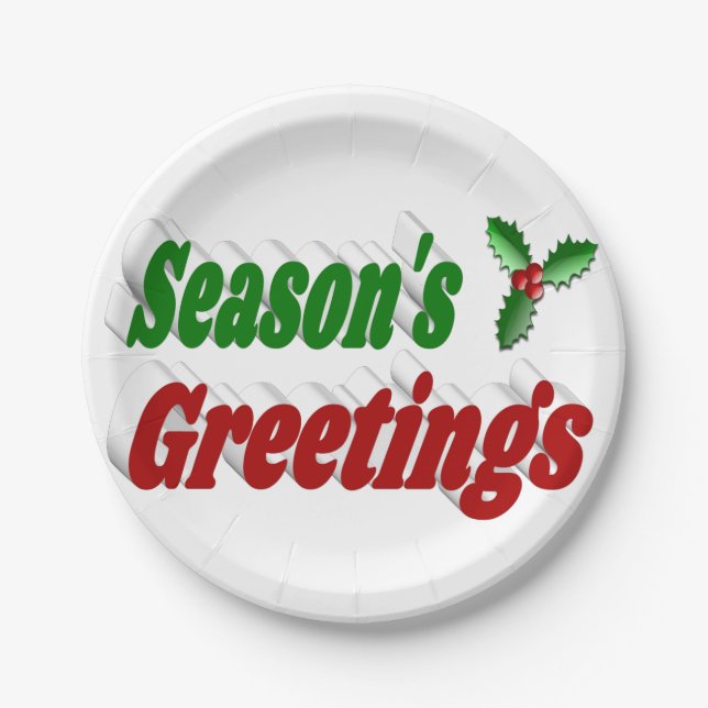 Frohen Festtage Holly, Typografie Weihnachten Pappteller (Vorderseite)