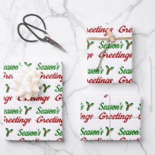 Frohen Festtage Holly Weihnachts-Grün-Drehbuch Geschenkpapier Set