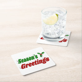 Frohen Festtage Holly Weihnachtstypografie Rechteckiger Pappuntersetzer