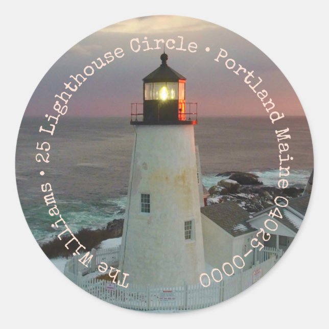 Frohen Festtage Lighthouse Rücksendeadresse Runder Aufkleber (Vorderseite)