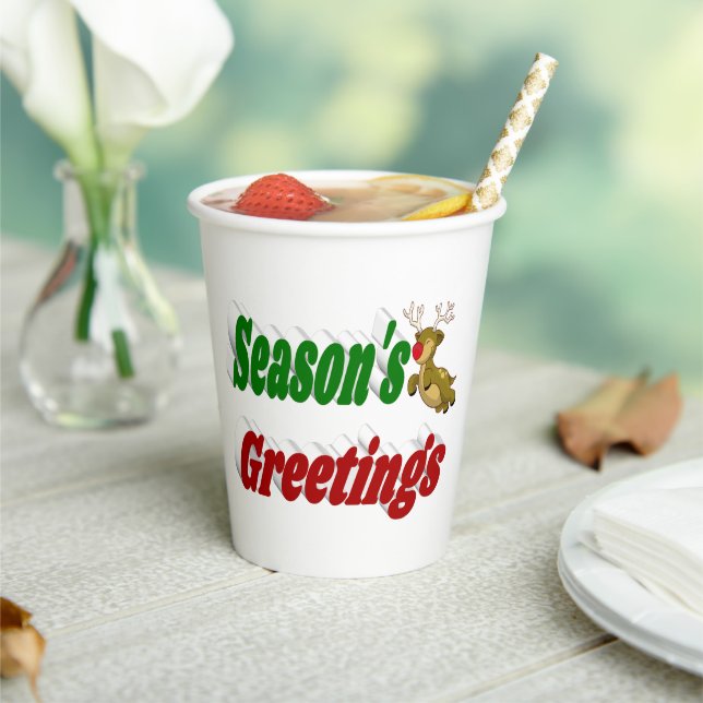 Frohen Festtage Reindeer Weihnachtstypografie Pappbecher (In Situ)