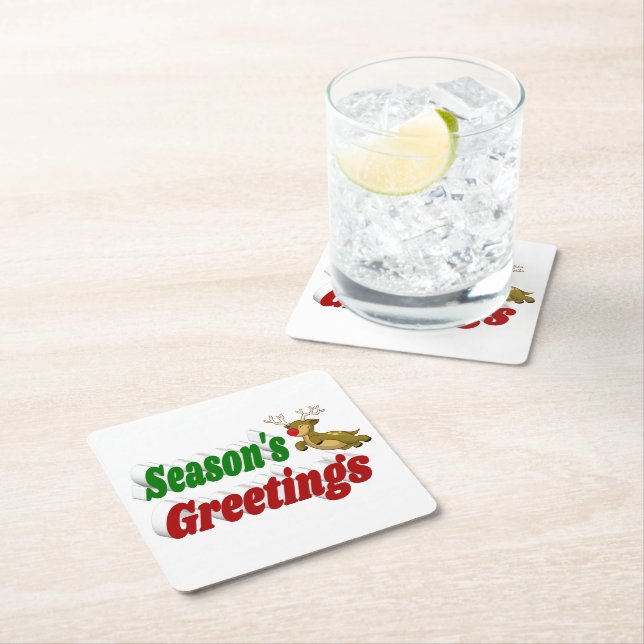 Frohen Festtage Reindeer Weihnachtstypografie Rechteckiger Pappuntersetzer (Vor Ort)