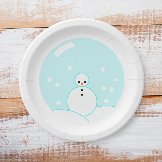 Frohen Festtage Snowglobe Snowman Paper Plate Pappteller (Xmas Party Paper Plates)