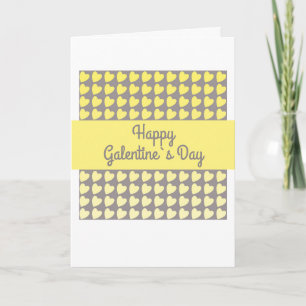 Frohen Galentine` Tag Gelb Grau Herz Muster Feiertagskarte