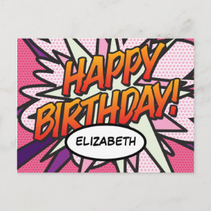 FROHEN GEBURTSTAG Comic-Book-Pop-Art-Rosa Postkarte