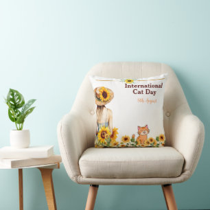 Frohen Internationalen Katzentag Orange Tabby Sonn Kissen