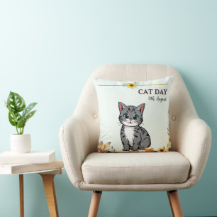 Frohen Internationalen Katzentag Orange Tabby Sonn Kissen