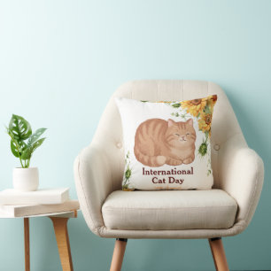 Frohen Internationalen Katzentag Orange Tabby Sonn Kissen