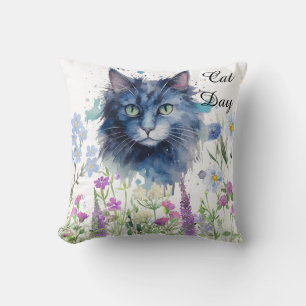 Frohen Internationalen Katzentag Wasserfarbe Wildb Kissen