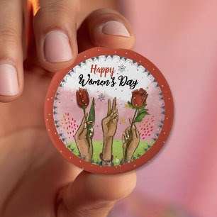 Frohen Internationaler Frauentag - Rote Knöpfe Hän Button