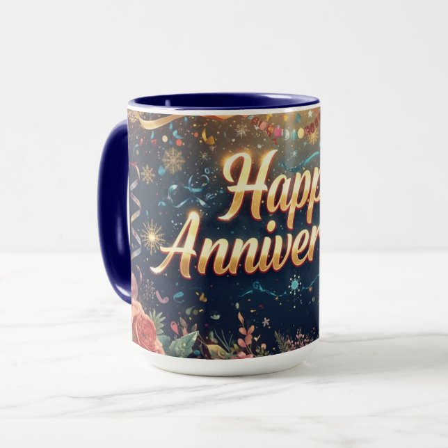 Frohen Jahrestag Tasse (Vorderseite Links)