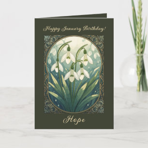 Frohen Januar-Geburtstag Galanthus Blumen Art Nouv Karte