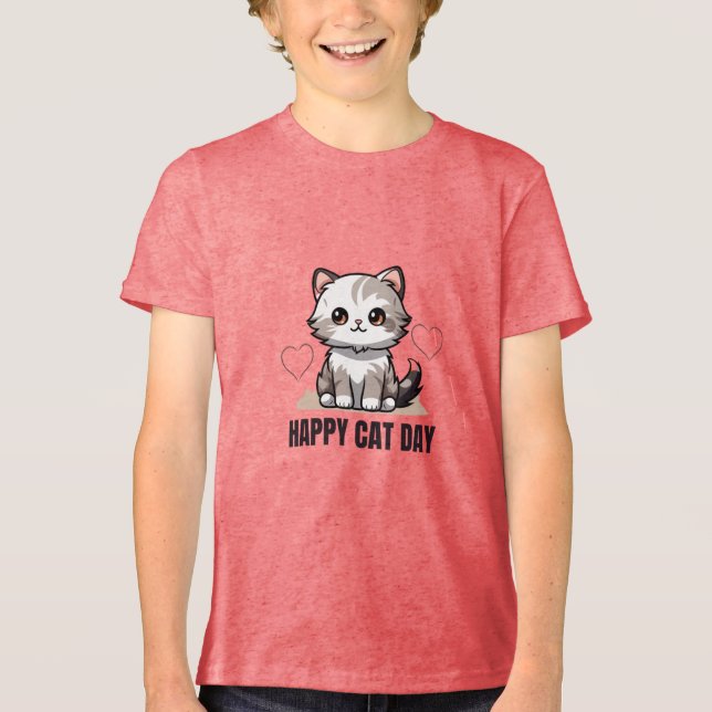 Frohen Katzen Tag Tri-Blend Shirt (Vorderseite)