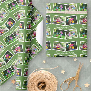 Frohen Muttertag - 4 Foto-Collage Zickzack - Grün Geschenkpapier