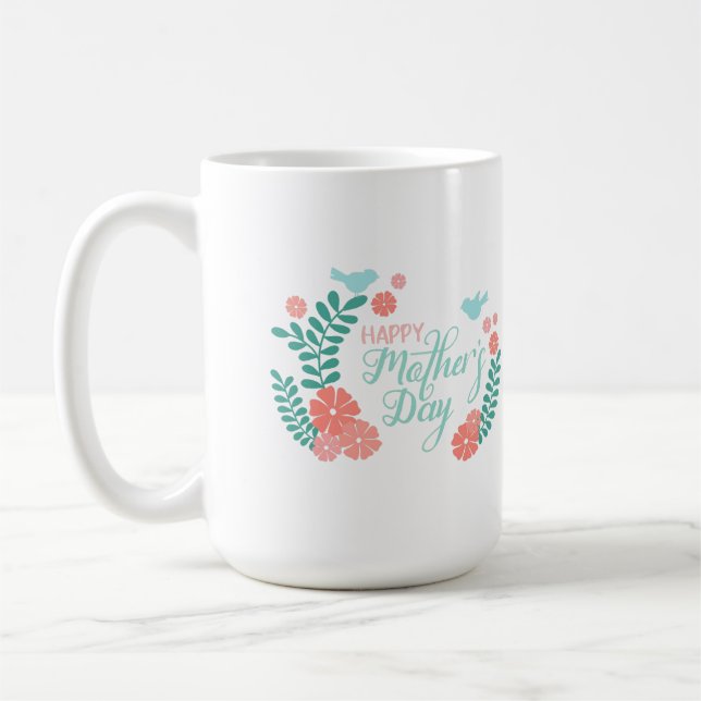 Frohen Muttertag, blau und rosa floral Kaffeetasse (Links)