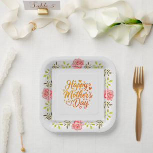 Frohen Muttertag Blumen Aquarell Rosa Blume Pappteller
