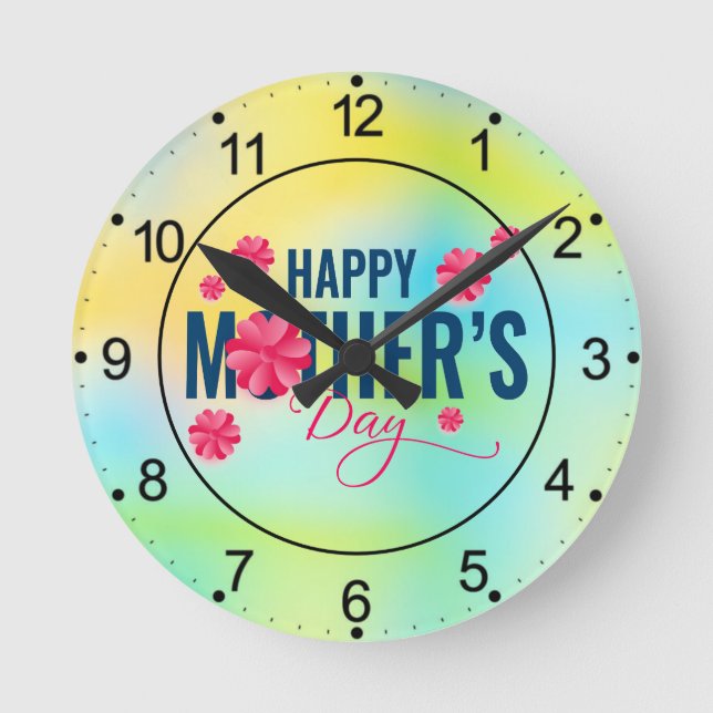 Frohen Muttertag Blumen-Design Runde Wanduhr (Vorderseite)