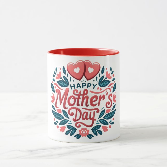 Frohen Muttertag - Botanisches Herz & Schrift  Tasse (Zentrum)