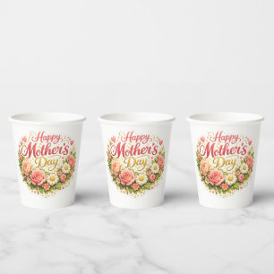 Frohen Muttertag eleganter floraler Kranz blau Pappbecher