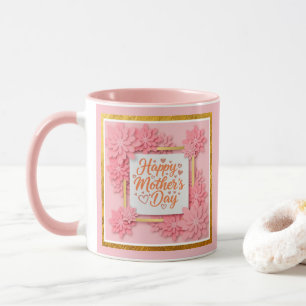 Frohen Muttertag Florales Gold Rahmen und Rosa Tasse