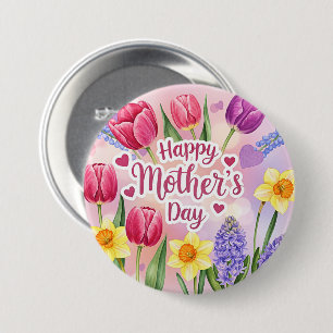 Frohen Muttertag, Frühlingsblumen, Button