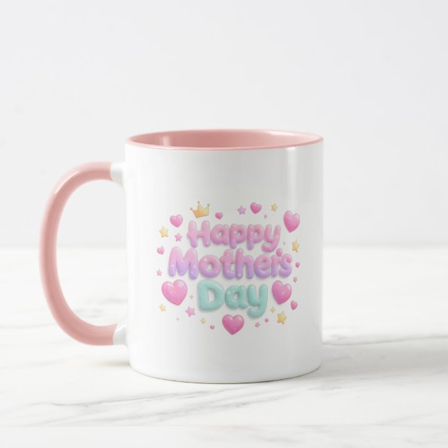 Frohen Muttertag Hübscher Blasenbuchstabe Tasse (Links)