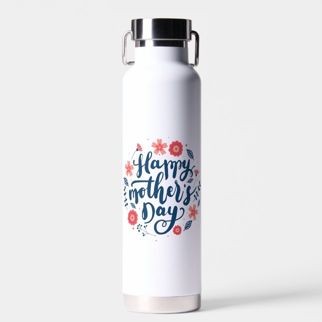Frohen Muttertag Kreis Blumen Design Trinkflasche (Vorne)