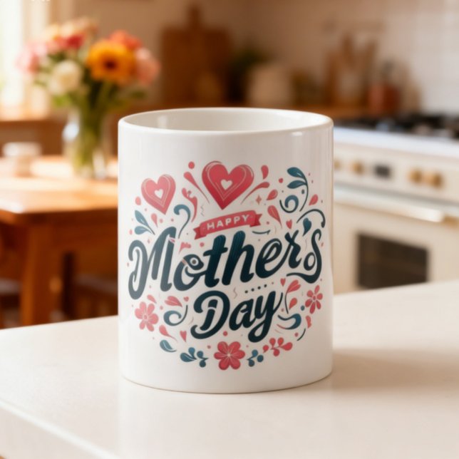 Frohen Muttertag - Lebendige Teal- und rosa Blüten Kaffeetasse (Von Creator hochgeladen)
