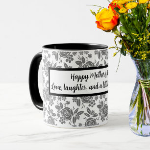 Frohen Muttertag mit grauem Rosenblumenmuster Tasse