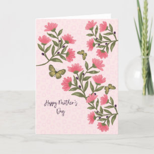 Frohen Muttertag mit rosa Blumen und Schmetterling Dankeskarte