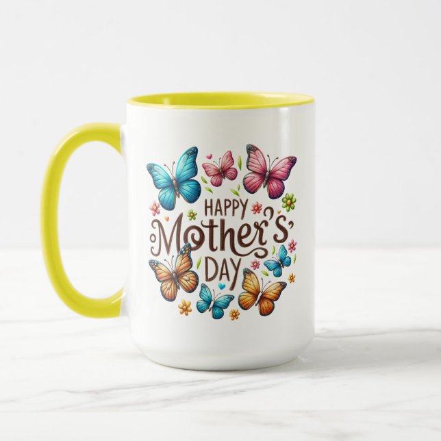 Frohen Muttertag mit Schmetterlingen Clipart Tasse (Links)
