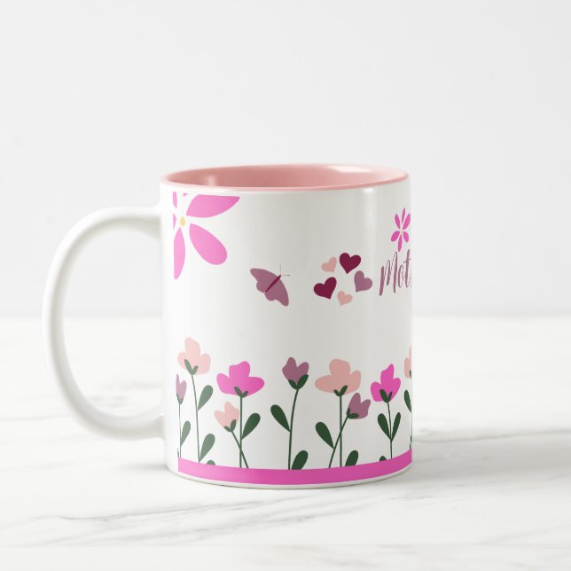Frohen Muttertag Multifarben-Design Zweifarbige Tasse (Links)