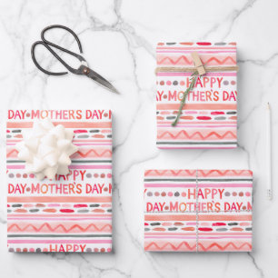 Frohen Muttertag Rosa Wasserfarben Streifen Geschenkpapier Set