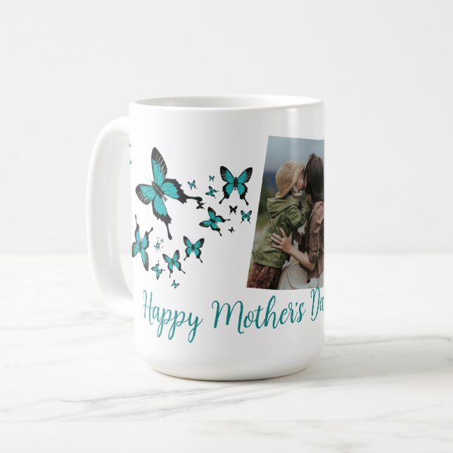 Frohen Muttertag Schmetterling Süßes Foto  Kaffeetasse (Vorderseite Links)