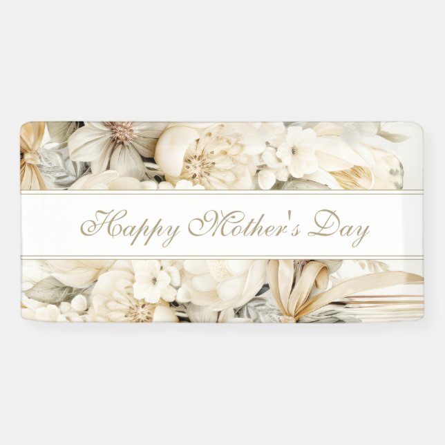 Frohen Muttertag Vanillecreme Florale Schrift Banner (Horizontal)