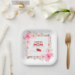 Frohen Muttertag Wasserfarbe Rosa Floral Pappteller