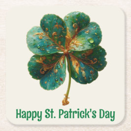 Frohen St. Patrick’s Tag Elegantes Kleeblatt Rechteckiger Pappuntersetzer