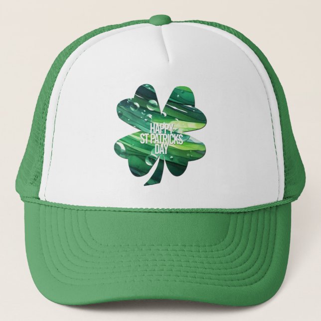 Frohen St. Patrick's Day 4-Blatt-Kleeblatt Irische Truckerkappe (Vorderseite)