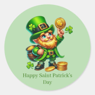 Frohen St. Patrick's Day anpassbarer Leprechaun  Runder Aufkleber
