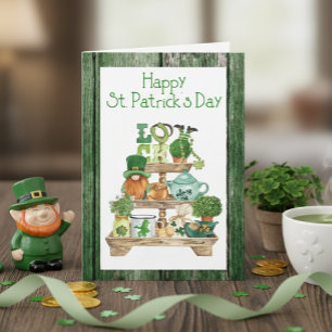 Frohen St. Patrick's Day Grüner Holz Postkarte Fe