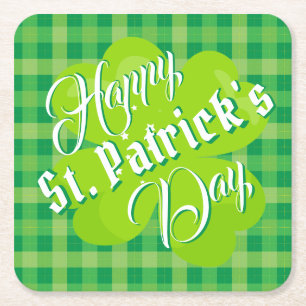 Frohen St. Patrick's Day Grüner Tartan Glücksklee Rechteckiger Pappuntersetzer