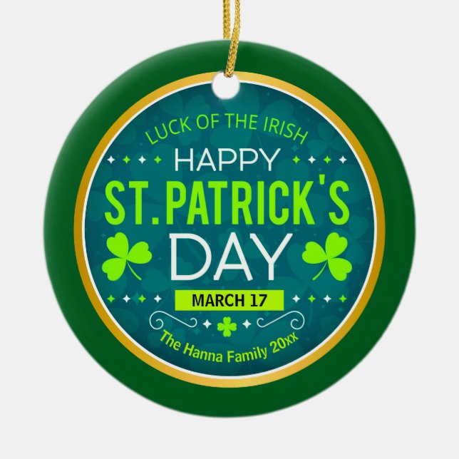 FROHEN ST. PATRICK'S DAY, "IRISCHES GLÜCK" KERAMIK ORNAMENT (Vorne)