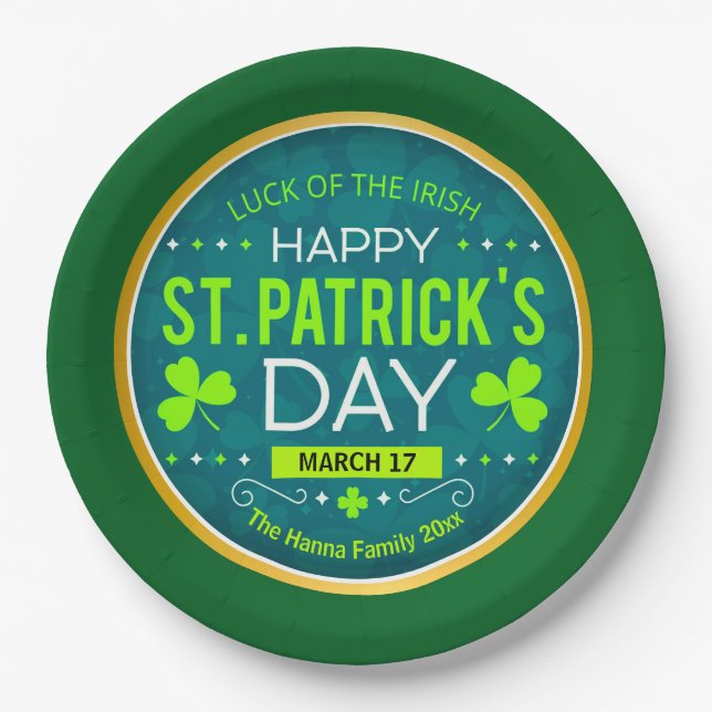 FROHEN ST. PATRICK'S DAY, "IRISCHES GLÜCK" PAPPTELLER (Vorderseite)
