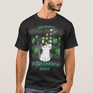 Frohen St. Patrick's Day Katze grüne Herzen Licht T-Shirt