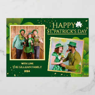 Frohen St. Patrick's Day Kleeblatt Familienfoto Folien Feiertagskarte