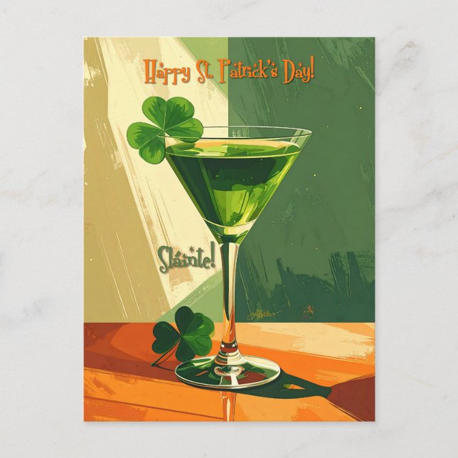 Frohen St. Patrick's Day Kleeblatt Martini  Postkarte (Vorderseite)