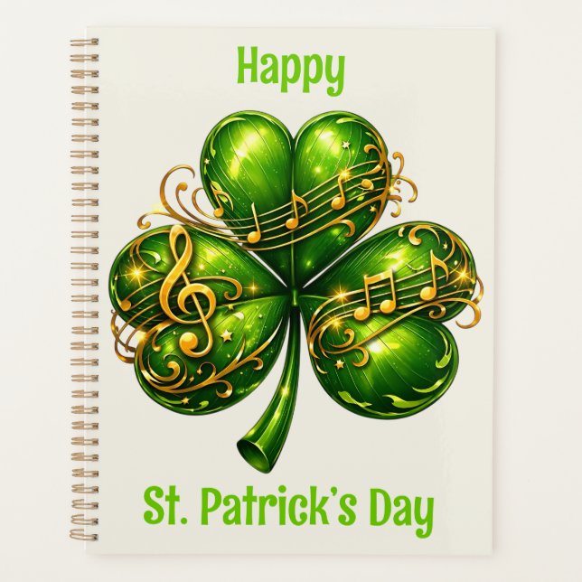 Frohen St. Patrick's Day Kleeblatt Musik Planer (Vorderseite)