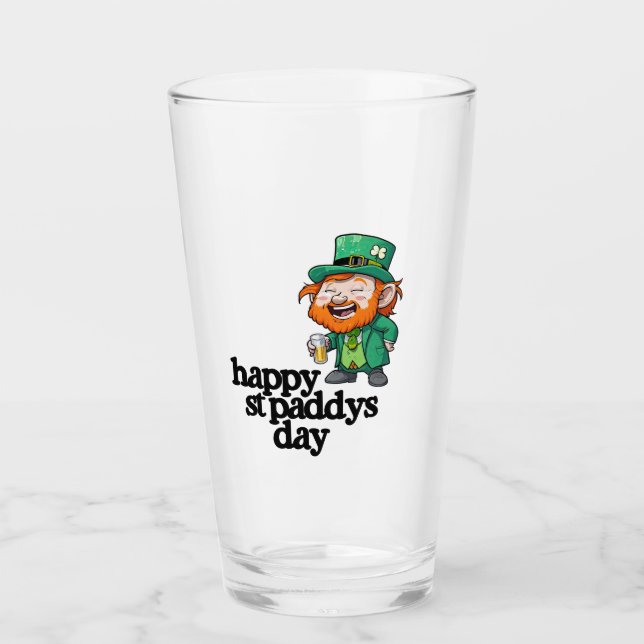 Frohen St. Patrick's Day Lachender Leprechaun Bier Glas (Vorderseite)