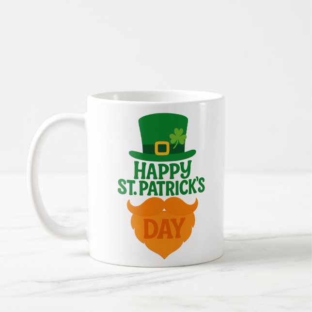 Frohen St. Patrick's Day Leprechaun-Bart und Hut Kaffeetasse (Links)