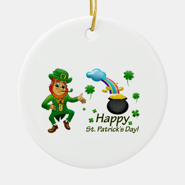 Frohen St. Patrick's Day Leprechaun Regenbogen  Keramik Ornament (Vorne)